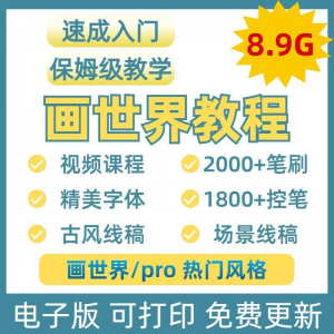 画世界教程视频pro板画零基础入门笔刷素材线稿手绘插画控笔训练-闲鱼虚拟仓