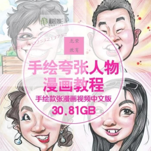 零基础手绘夸张人物漫画视频教程自学Q版似颜绘肖像素材夸张漫画-闲鱼虚拟仓